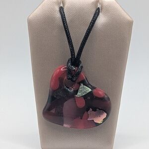 Hand Crafted Large Red  Valentine Heart Fused Glass Necklace. Double Sided